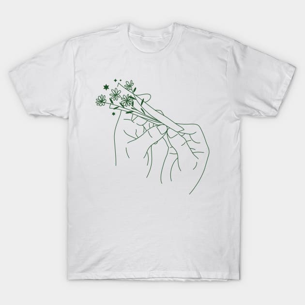 Flower Rolling Magic Pretty Floral Joint Hand Rolled Green T-Shirt by Always Growing Boutique